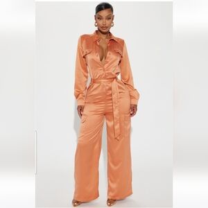 Satin Jumpsuit in Peach